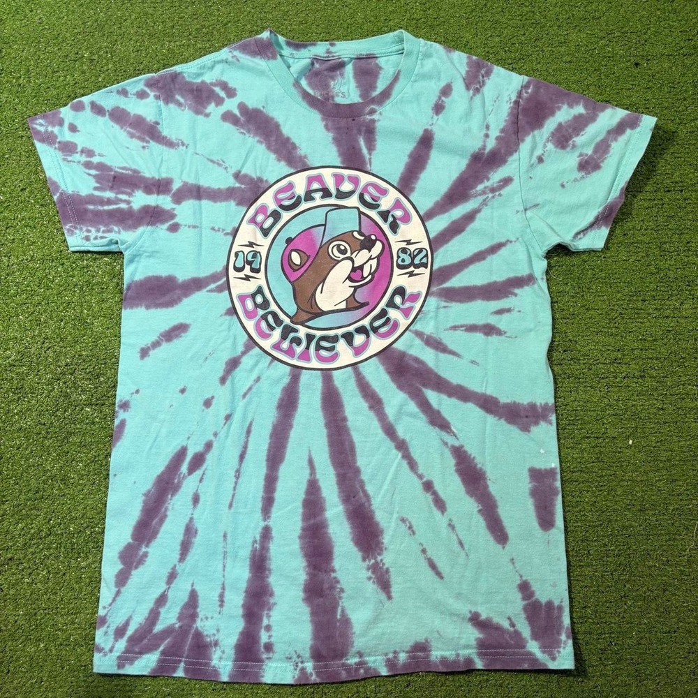 Buc-ee's Women's Small Tie Dye Bohemian T-Shirt Retro Beaver Believer